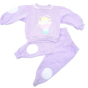Vintage Sears Kids & More Sweatshirt Set Kids Purple Ballerina Lace Trim 24M